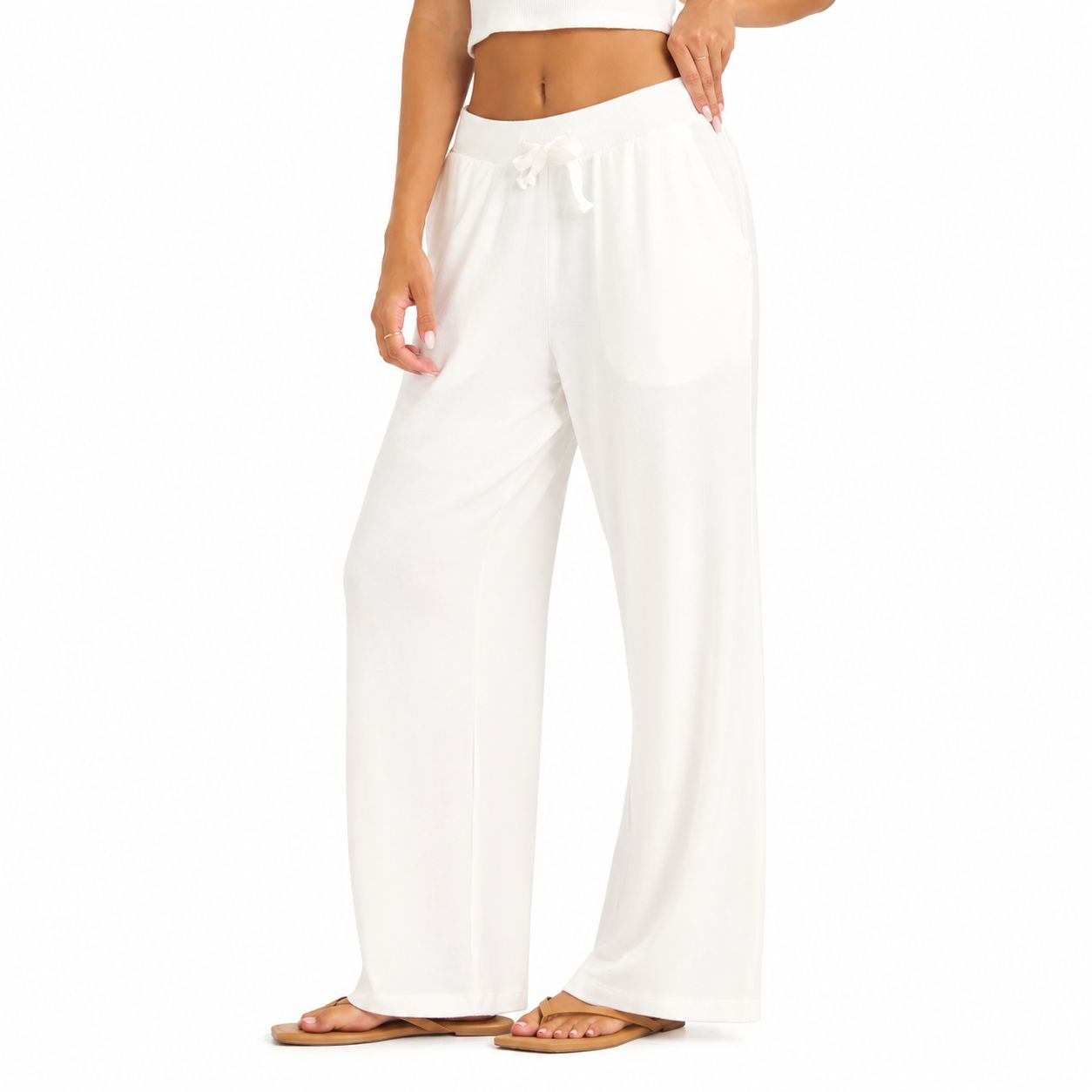 Solid Hacci Wide Leg Pant By Ocean Drive, Color: Bone, Size: Small