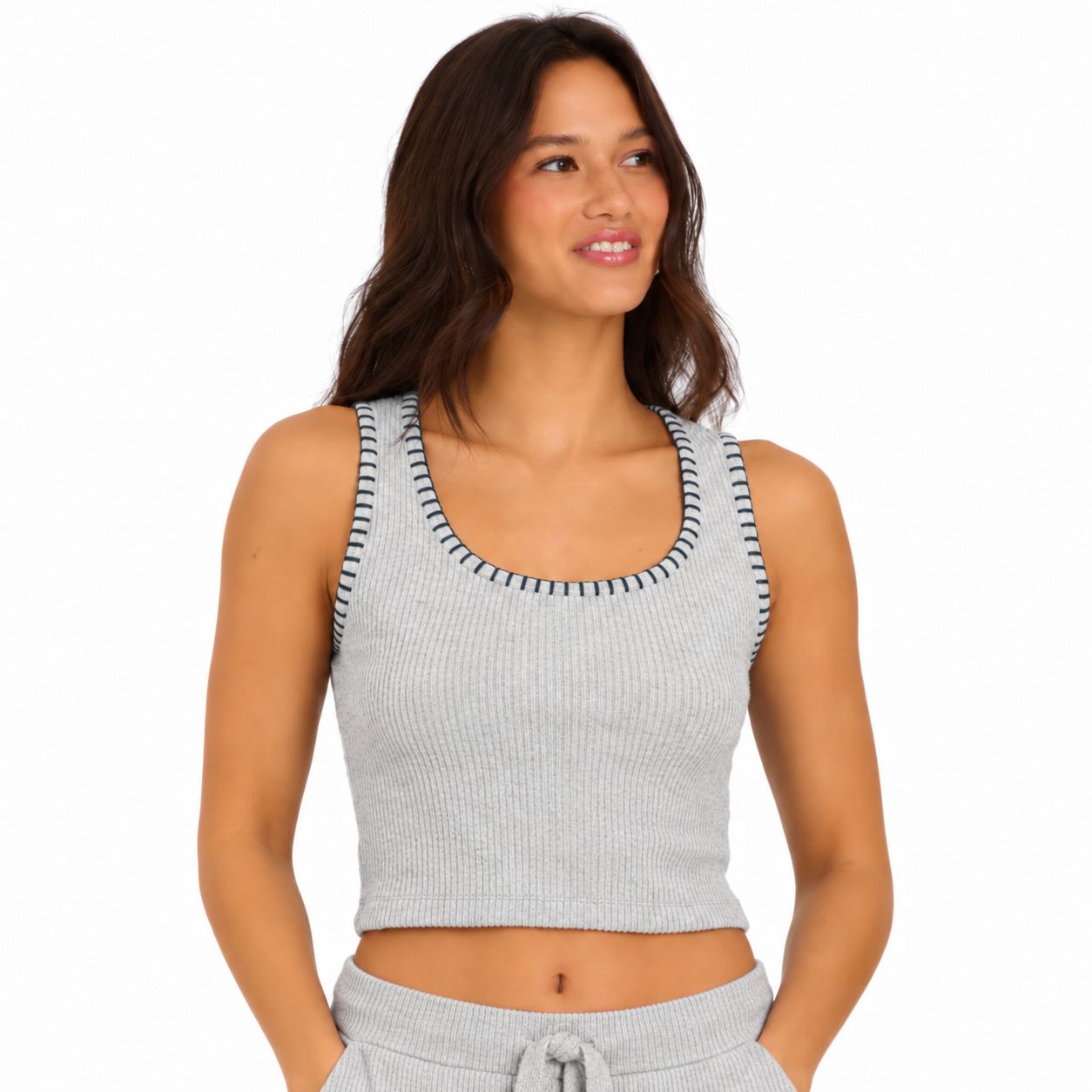 Rib Hacci Whip Stitch Tank By Ocean Drive, Color: Ash Grey, Size: Small
