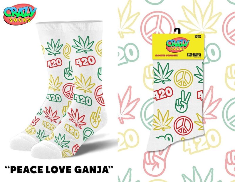 Peace, Love &amp; Ganja Men's Crew Socks