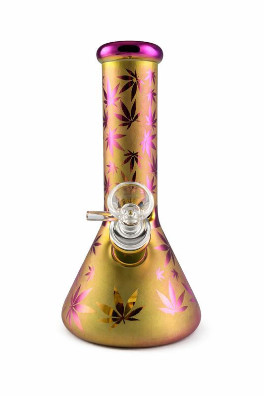 8" Electroplated Beaker Waterpipe w/ Rainbow Leaf Design