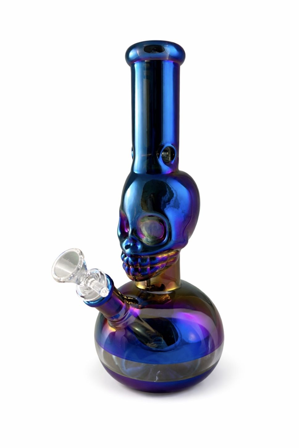 10" Skull Shape Round Bottom Waterpipe, Color: Blue Metallic