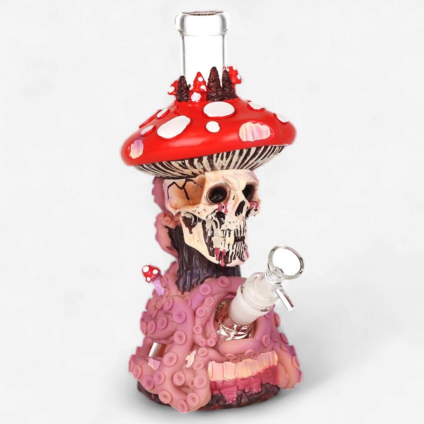 Mushroom Skull Tentacle Glass &amp; Vinyl Water Pipe