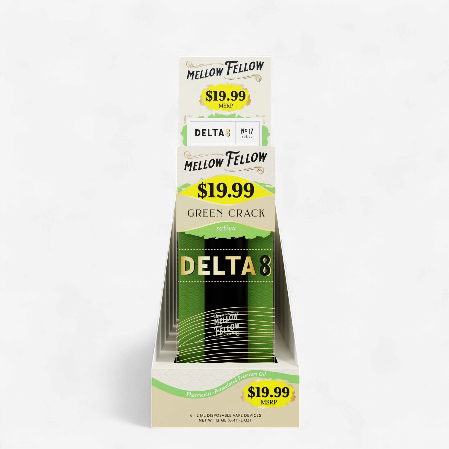 Mellow Fellow Premium Disposable Vapes 2ml Delta-8 Green Crack (Sativa)