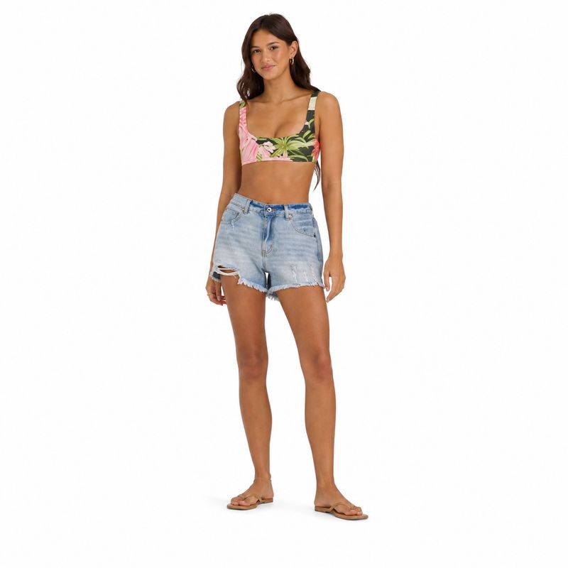 Medium Blue Distressed Denim Shorts By Ocean Drive