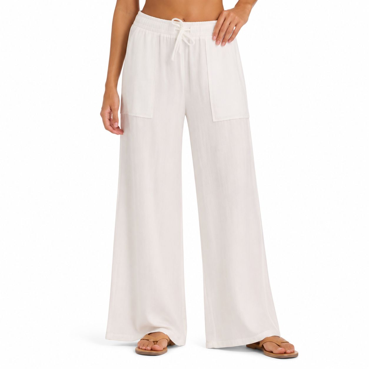 White Novelty Rib Knit Wide Leg Pants By Ocean Drive, Size: Small