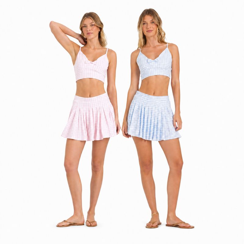 Gingham Printed Athletic Top By Ocean Drive