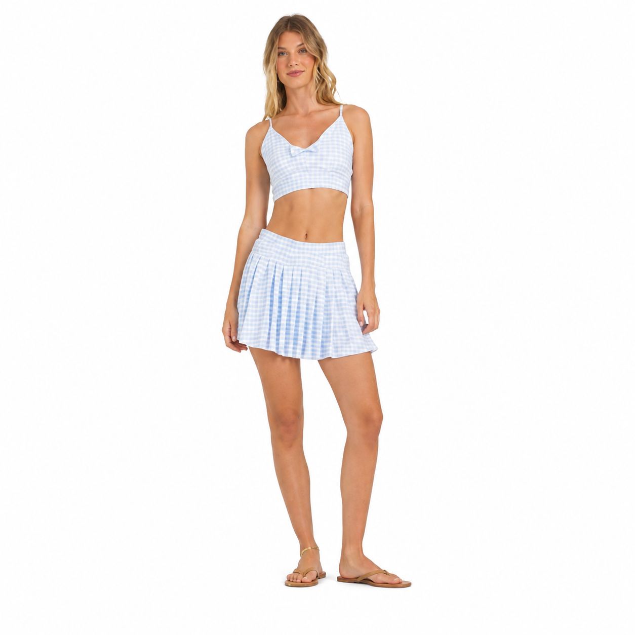 Gingham Printed Athletic Top By Ocean Drive, Color: Blue, Size: Small