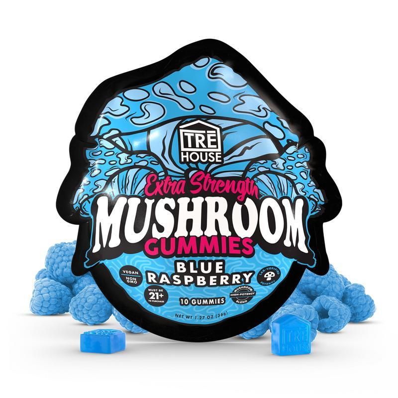 TRĒ House Extra-Strength Mushroom Gummies, Count: 10ct Bag, Flavor: Blue Raspberry