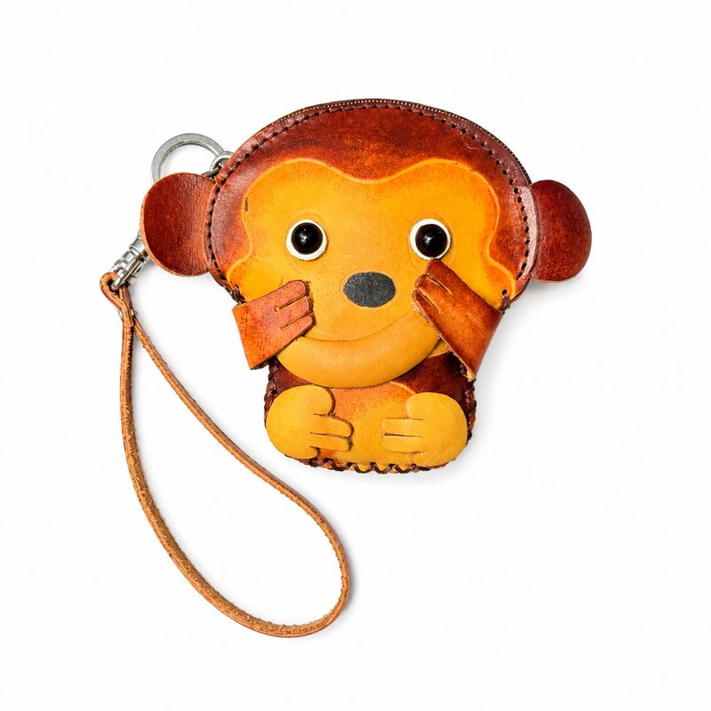 Monkey Leather Keychain and Coin Purse