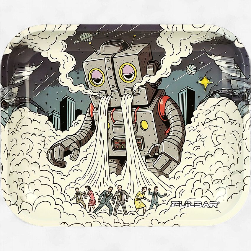 Pulsar Large Metal Rolling Tray | Attack of the Dope Bot | 13"x11"
