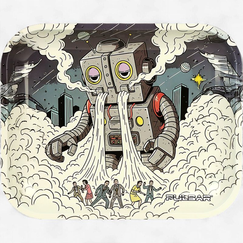 Pulsar Large Metal Rolling Tray | Attack of the Dope Bot | 13"x11"