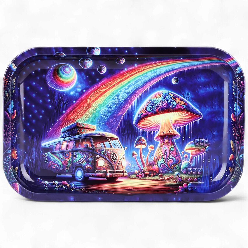 Trippy Space Van &amp; Shrooms Metal Rolling Tray | 11"x7"