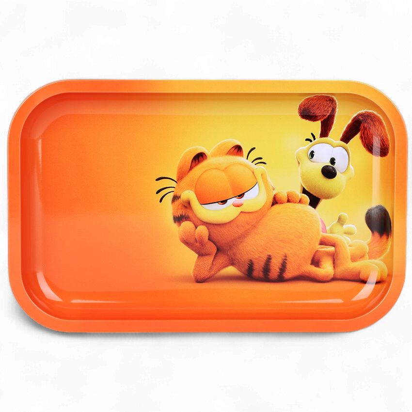 Fat Orange Cat With Friend Metal Rolling Tray | 11"x7"