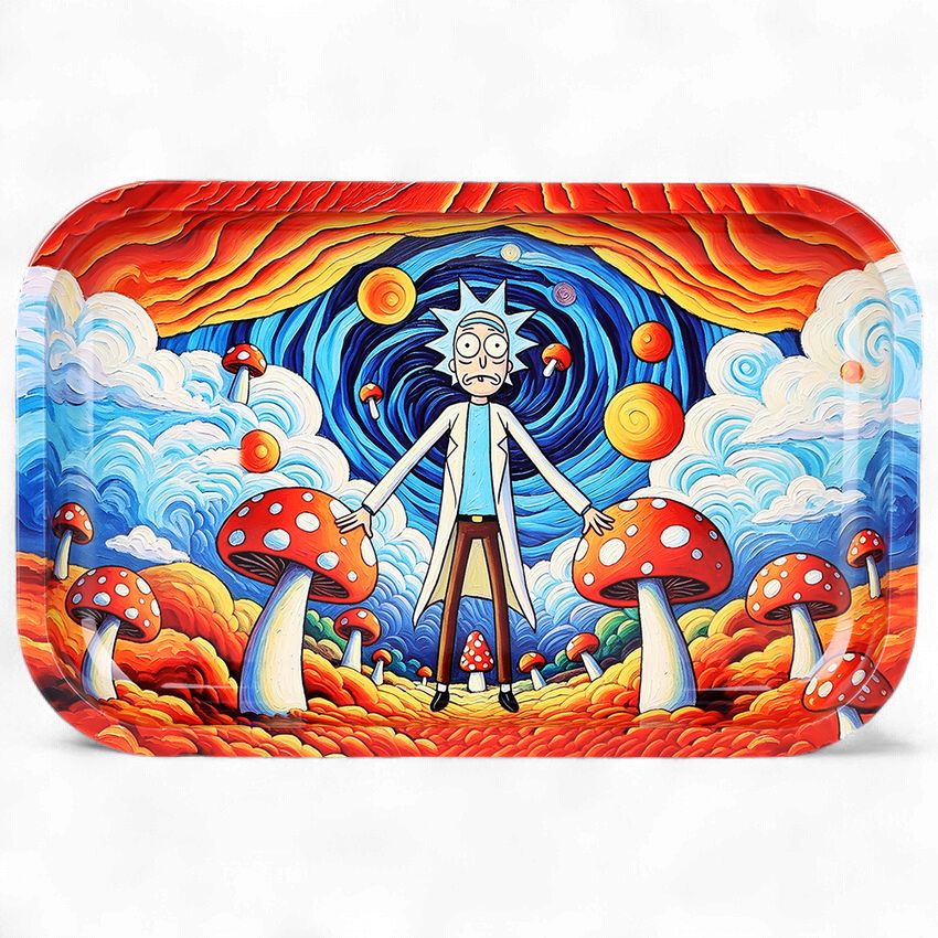 Trippy Rich with Shrooms Metal Rolling Tray | 11"x7"