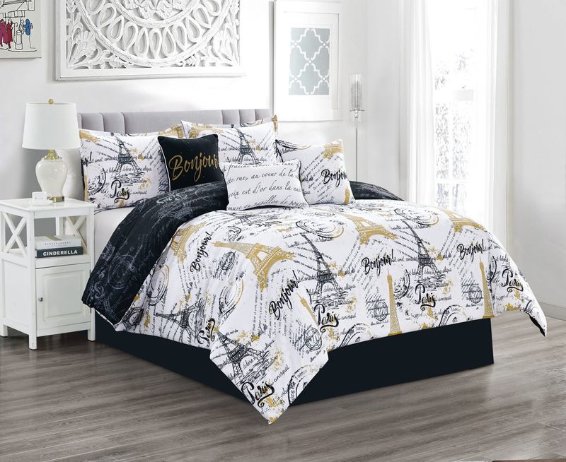 Paris Noir Reversible Comforter Set 7 Pieces