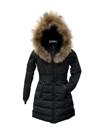 Julie Diamond Trail Coat with Natural Fur Collar - Black