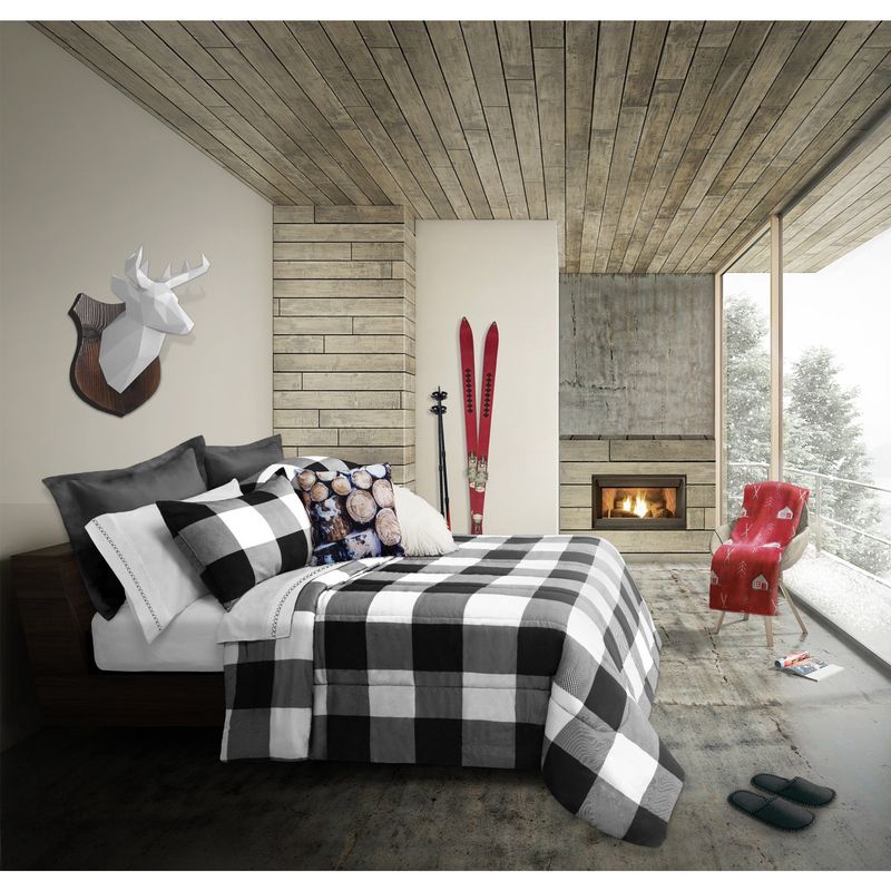 2- or 3-Piece Plaid Comforter Set – Black/White