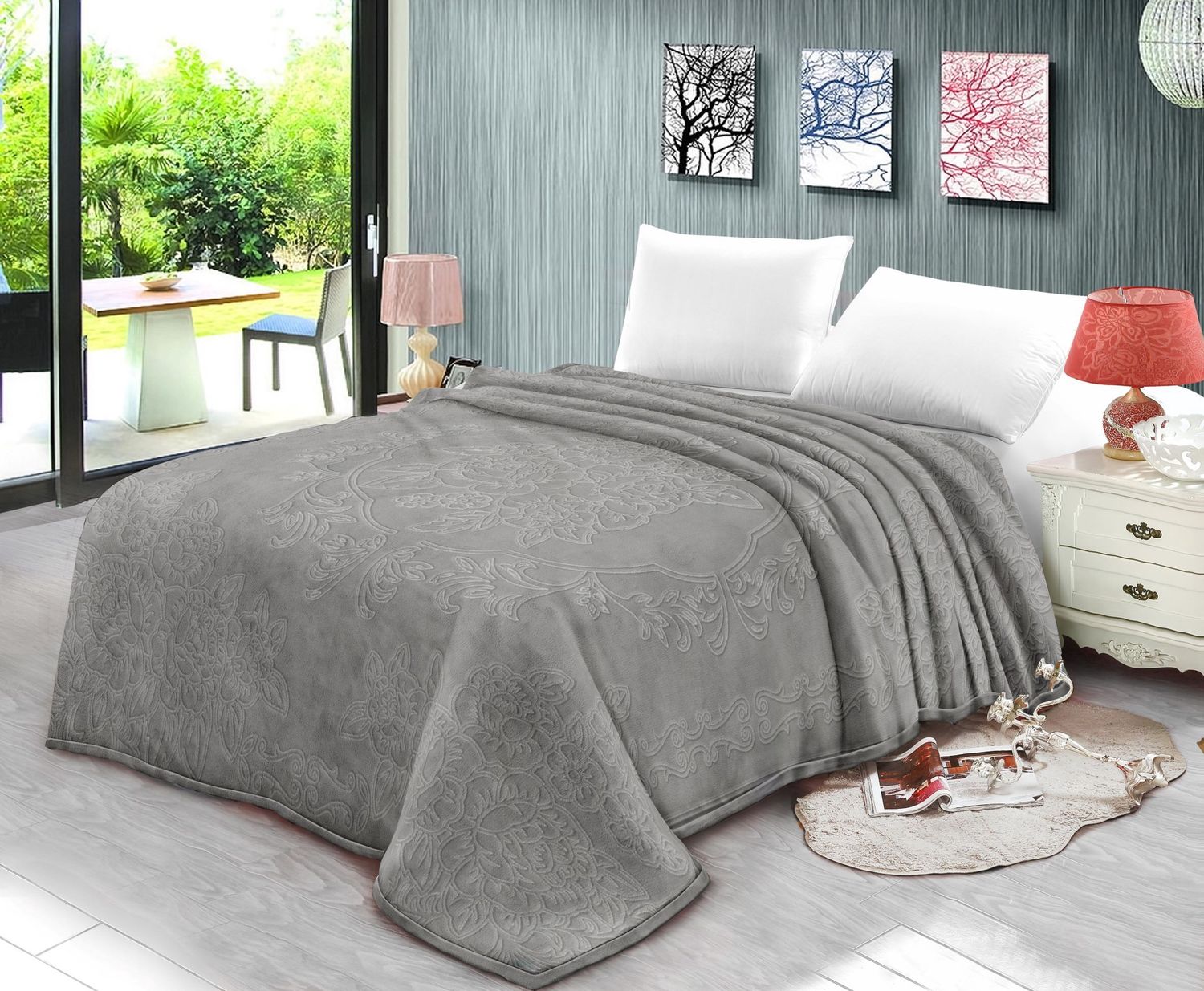 Couverture de lit en fausse fourrure de vison ultra douce en relief  -  couleurs assortis, Color: Charbon, Size: Simple