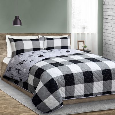 Reversible 3-Piece Quilt Set - Grey Deer