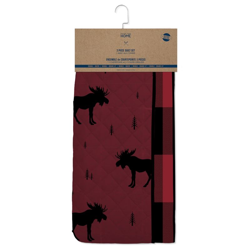 3-Piece Reversible Quilt Set - Red Moose