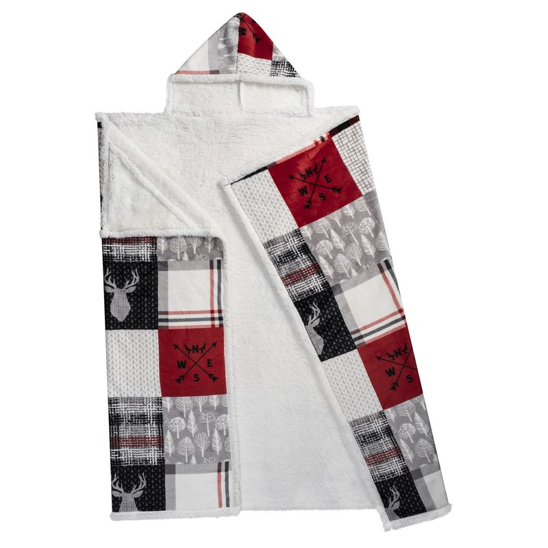Ultra Soft Reversible Sherpa Hooded Throw Blanket - Forest Quilt Style