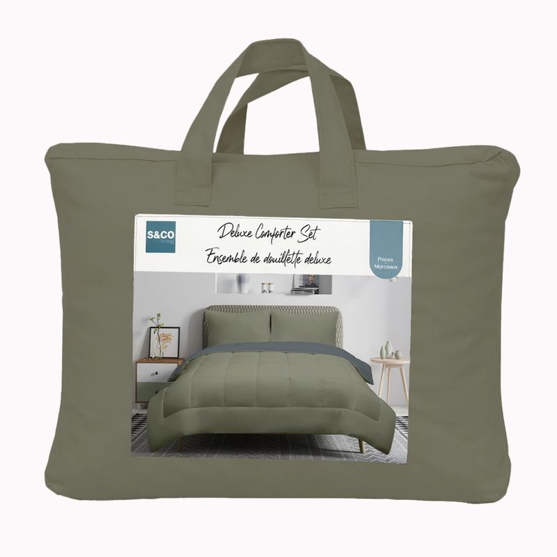 Ensemble De Douillette Unie Réversible Matelassée Carrée -  Bleu/Vert