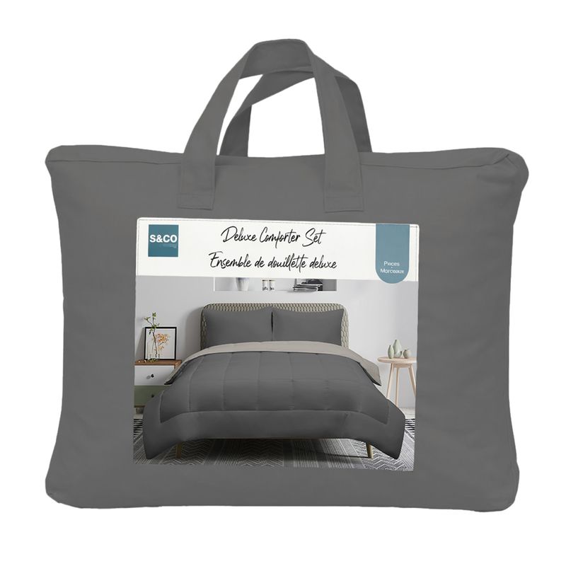 Ensemble De Douillette Unie Réversible Matelassée Carrée - Charbon/Ciment