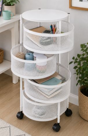 Round Service Trolley with Wheels and 4 Levels