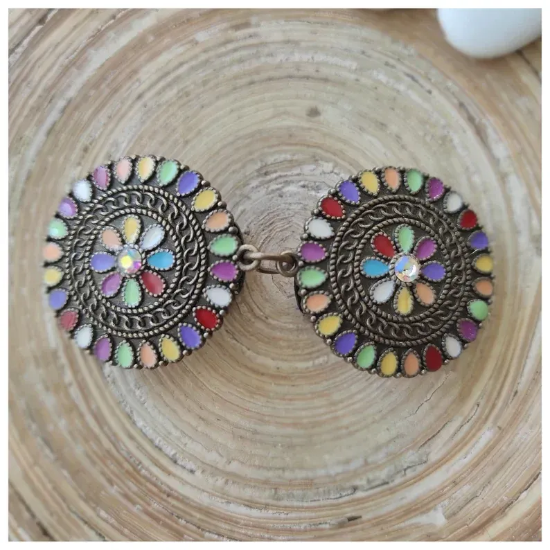Broche cobre retro, broche colores, chaqueta sin botones, cerrar capa, pinzas de cierre, broche con pinzas