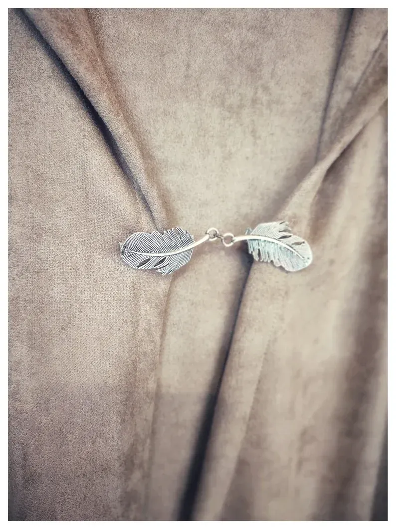 Broche pluma plateado para unir, abrochar chaqueta sin botón, sujetar pashmina, pin pañuelo, cerrar capa