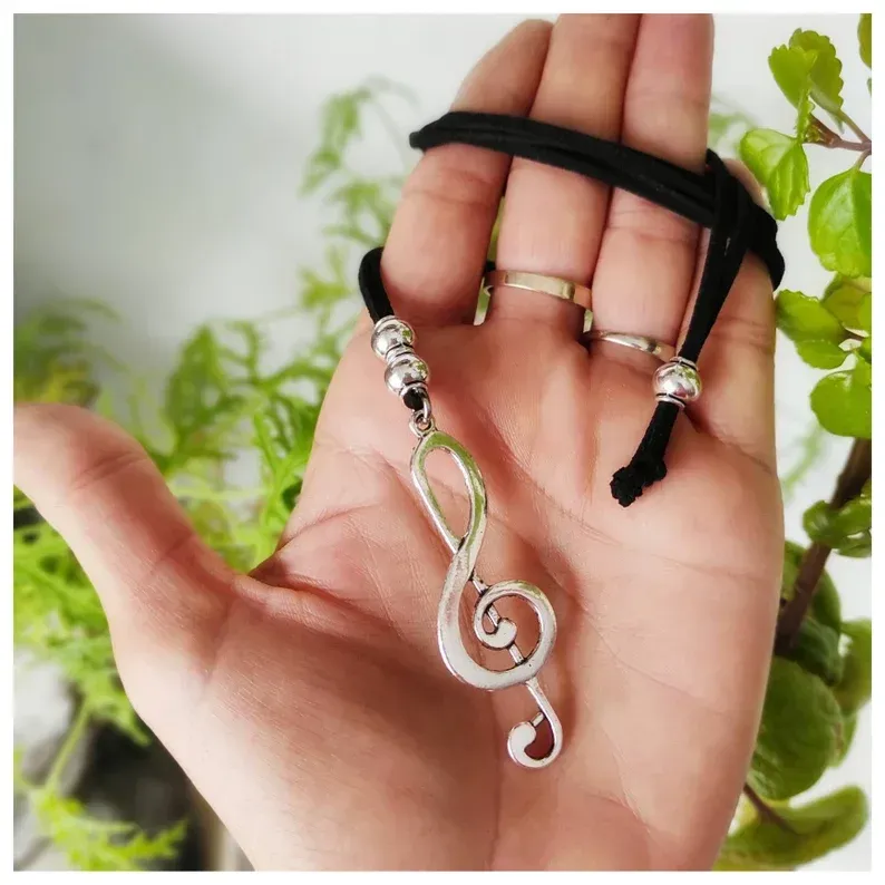 Collar música con clave de sol, colgante con nota musical plateado, regulable altura, amantes de la música, para compositor