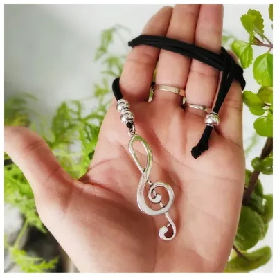 Collar música con clave de sol, colgante con nota musical plateado, regulable altura, amantes de la música, para compositor