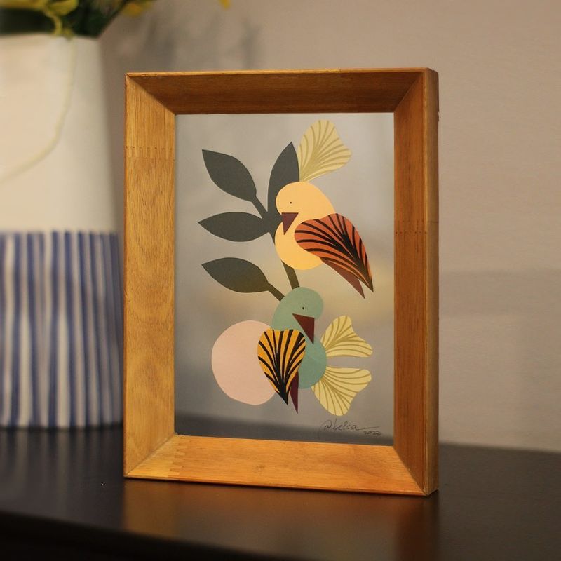Quadro Entre Vidros Pássaros - 19 x 25 cm emoldurado