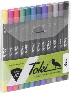 Toki Aquarelle Twin-Tip Brush Marker 12-Set 3