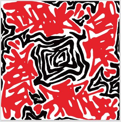 Ant198 Black &amp; Red Tile Giclée Print 20x20cm