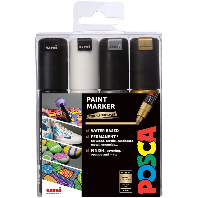 Uni Posca PC-8K Paint Marker 4 pack - Mono Colours