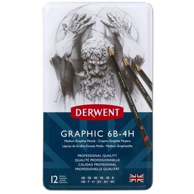 Derwent Graphic 6B-4H Medium Graphite Pencils 12 Set