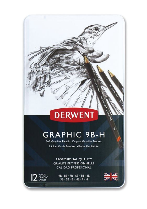 Derwent Graphic 9B-H Soft Graphite Pencils 12 Set