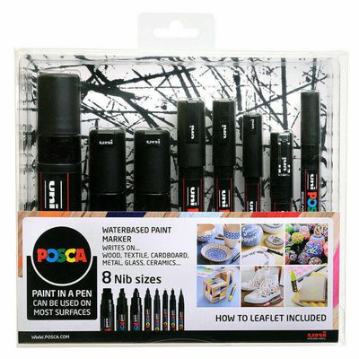 Uni Posca Mixed Nib Size 8-Set - Black