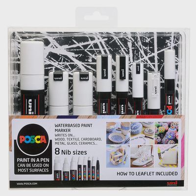 Uni Posca Mixed Nib Size 8-Set - White
