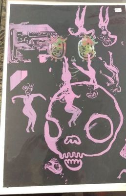 Ursula Cheng Black &amp; Purple Skull Screenprint