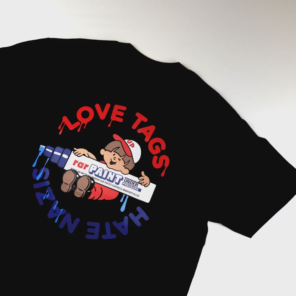 UP X Random Above Reason &quot;LOVE TAGS HATE NAZIS&quot; T-Shirt Black