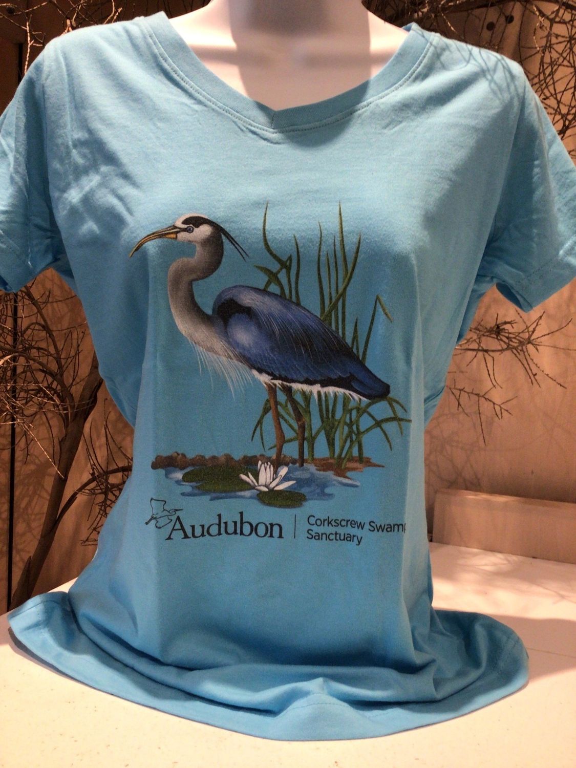 T-Shirt - Ladies Blue Heron with Lily Pad, Size: S