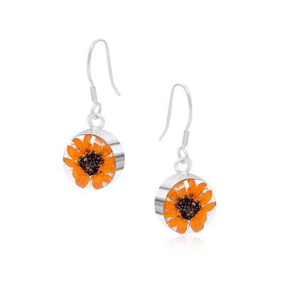 Earrings- Silver Sunflower Round Drop