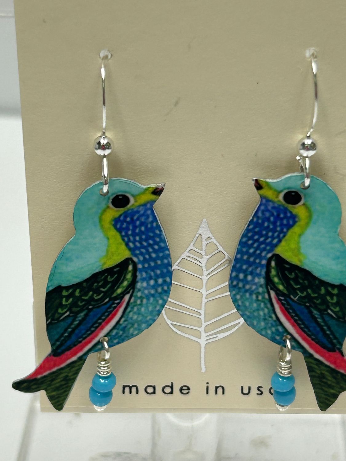 Earrings Blue Bird w. Beads