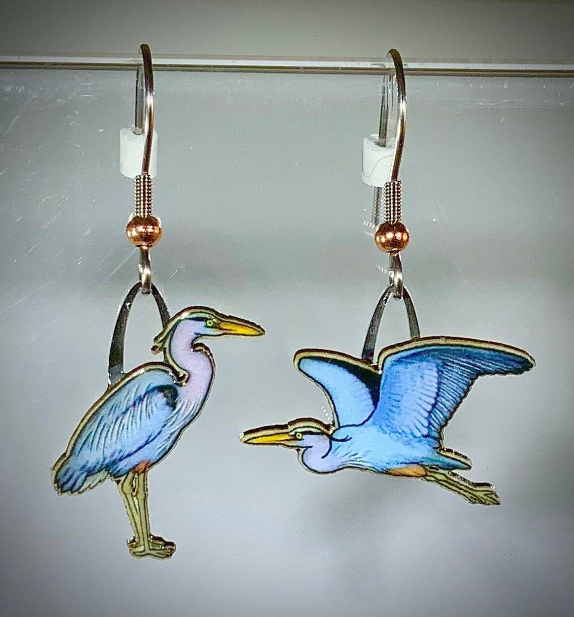 Jabebo Earrings - Birds, Design: Great Blue Heron