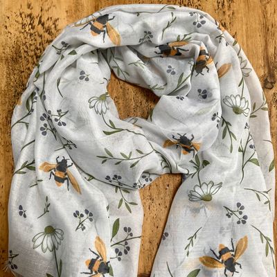 Scarf Bees &amp; Flowers White