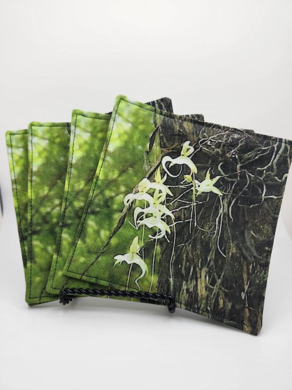 Coasters - Fabric  Handmade Ghost Orchid