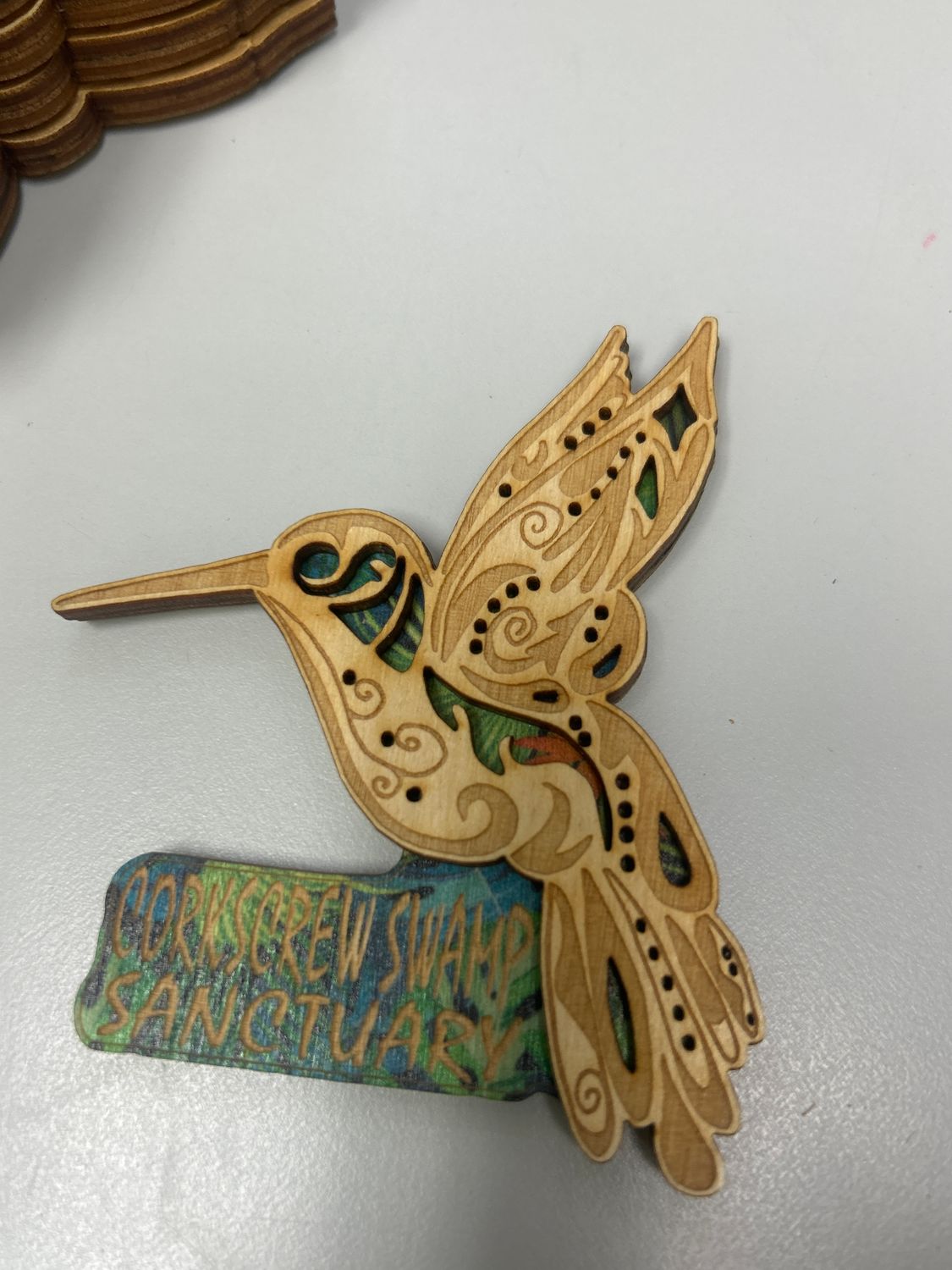 Wooden Handcrafted Magnet, Design: Hummingbird