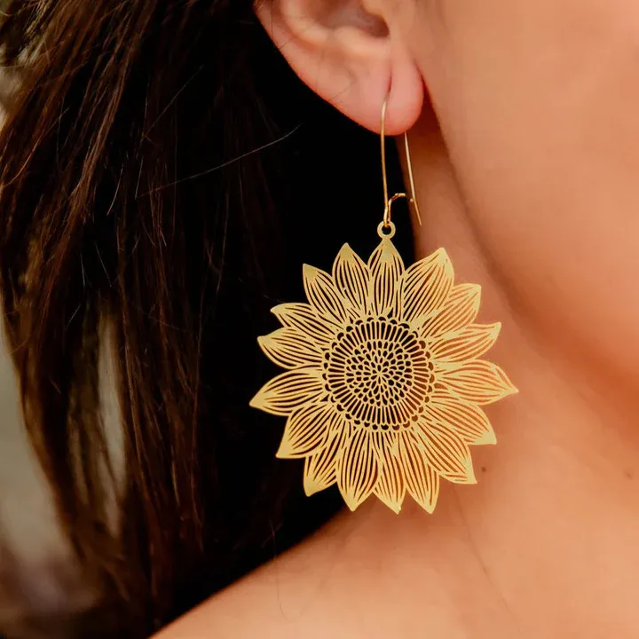 Earring - Brass Sunflower